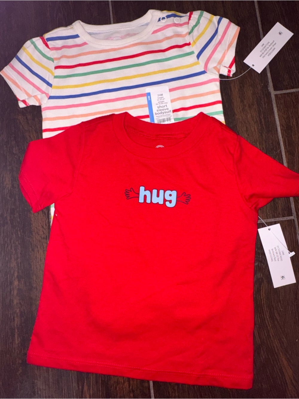 wonder nation Red 'hug' Graphic Tee with Multicolor Stripe Bodysuit